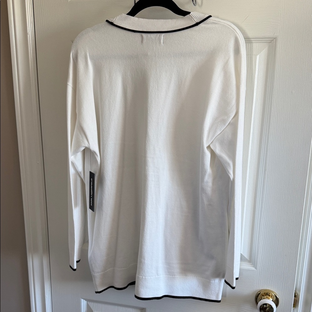 NWT Karl Lagerfeld White Cardigan with Black Accents - Picture 3 of 3
